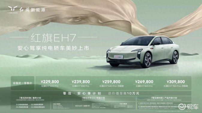 红旗EH7上市 共推5款车型售价22.98-30.98万