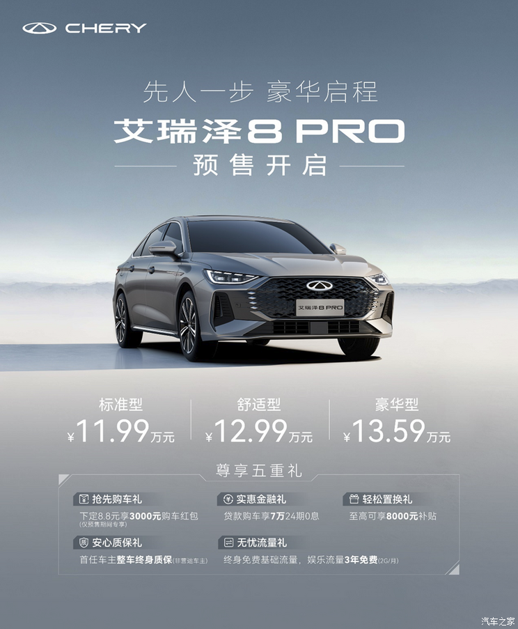 预售价11.99-13.59万元 奇瑞艾瑞泽8 PRO将于3月22日正式上市
